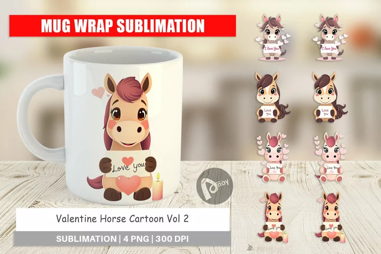 Mug Wrap Design Valentine Horse Cartoon