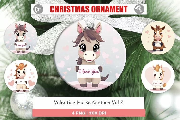 Christmas Ornaments Valentine Horse Cartoon