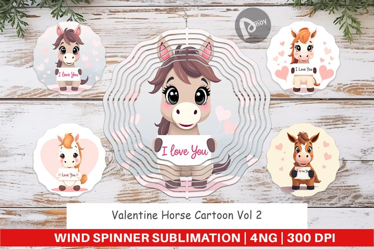Wind Spinner Valentine Horse Cartoon example image 1