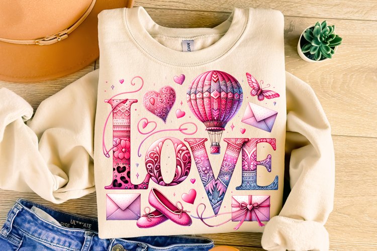 Valentines Day Love PNG, Hot Air Balloon PNG, Love PNG File