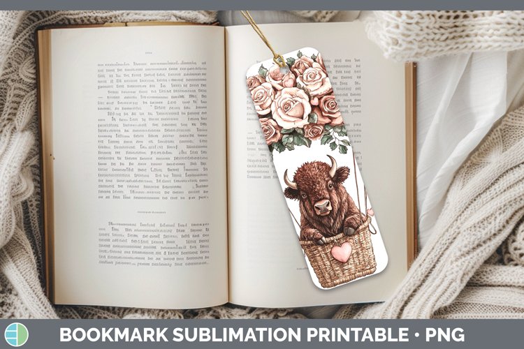 Valentine Hot Air Balloon Bison Bookmark Sublimation Printab