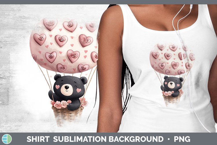 Valentine Hot Air Balloon Black Bear Shirt Sublimation Subli