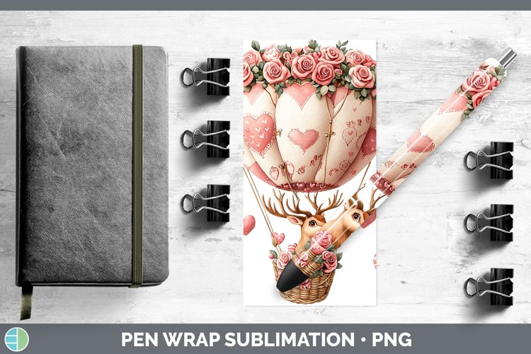 Valentine Hot Air Balloon Elk Pen Wrap Sublimation Pen Desig