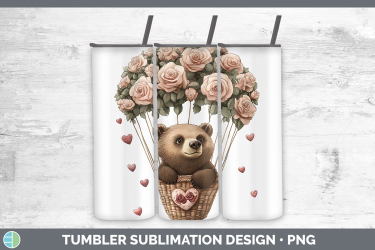 Valentine Hot Air Balloon Grizzly Bear Tumbler Sublimation 2