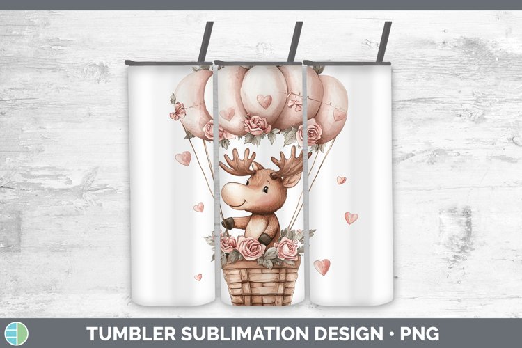 Valentine Hot Air Balloon Moose Tumbler Sublimation 20 oz Sk
