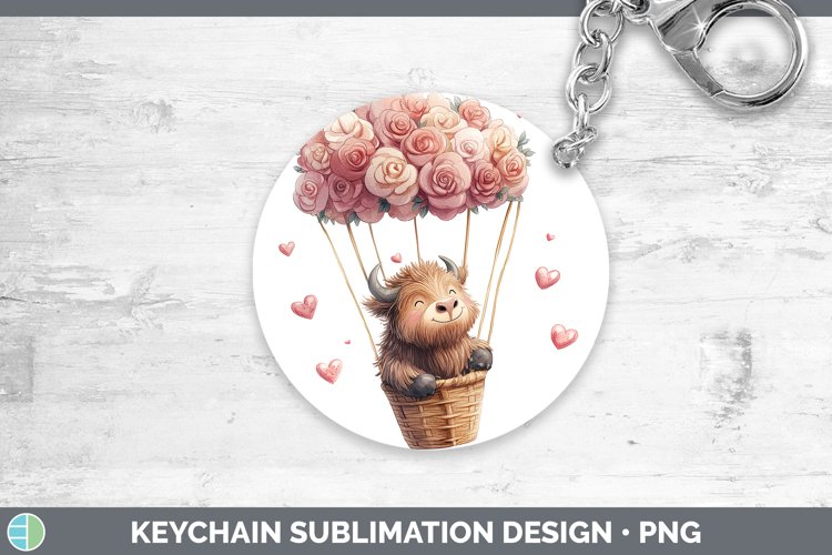 Valentine Hot Air Balloon Musk Ox Keychain Sublimation Keyri