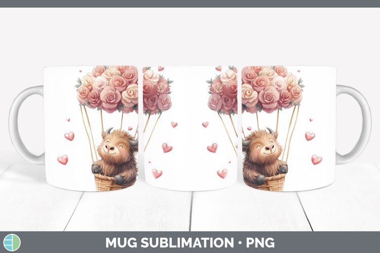 Valentine Hot Air Balloon Musk Ox Mug Wrap Sublimation Coffe