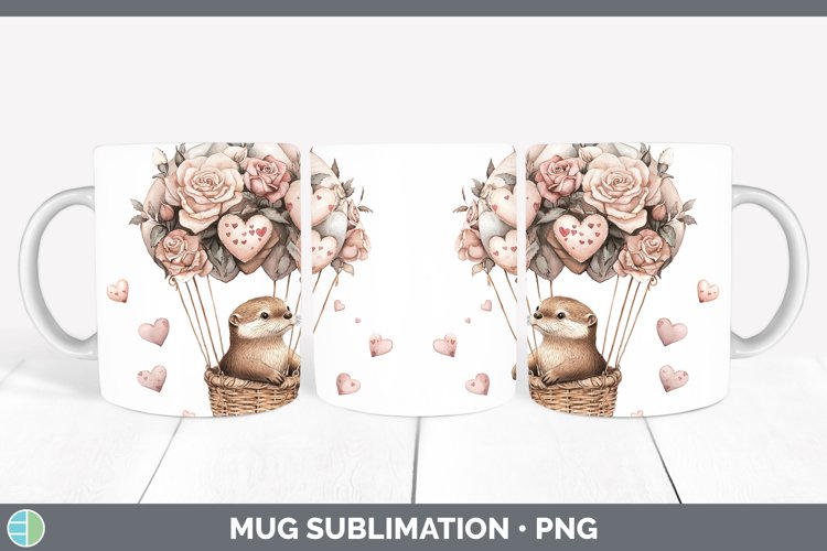 Valentine Hot Air Balloon Otter Mug Wrap Sublimation Coffee