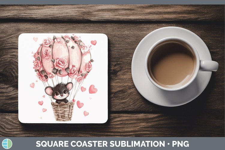 Valentine Hot Air Balloon Tasmanian Devil Square Coaster Sub