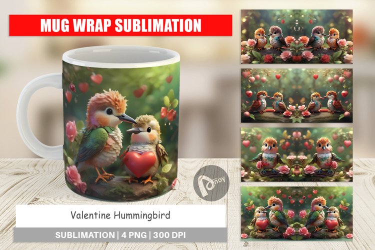 Mug sublimation design Valentine Hummingbird