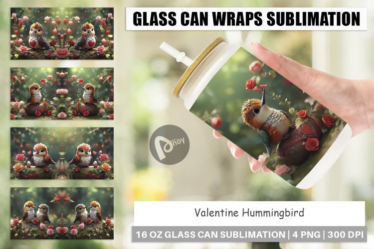Glass Can Wraps Valentine Hummingbird