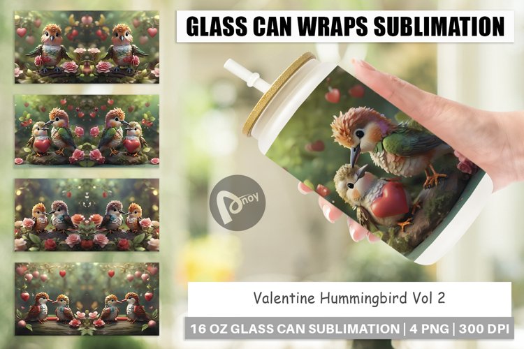 Glass Can Wraps Valentine Hummingbird
