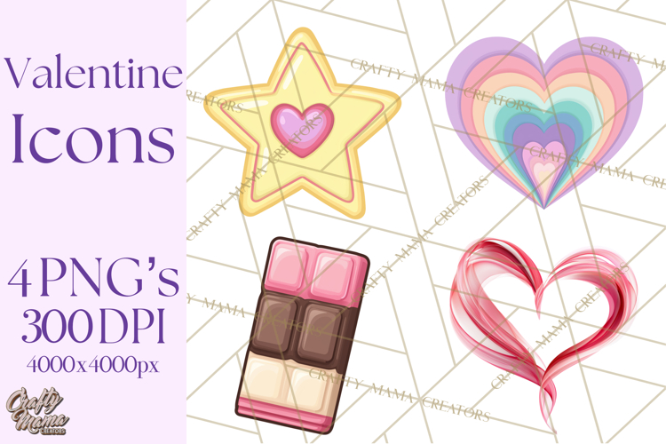 Cute Valentine Icons PNG Pastel Love Clipart Illustrations