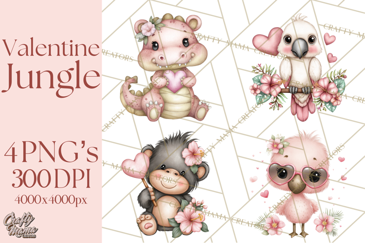 Valentine Jungle Animals PNG, Mini World, Cute Safari Hearts