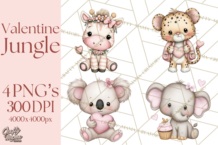 Valentine Jungle Animals PNG, Mini World, Cute Safari Hearts
