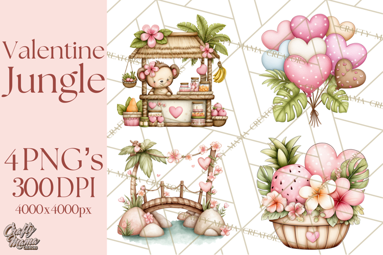 Valentine Jungle Animals PNG, Mini World, Cute Safari Hearts