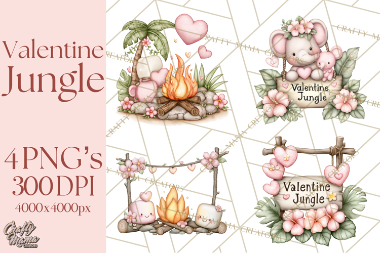 Valentine Jungle Animals PNG, Mini World, Cute Safari Hearts