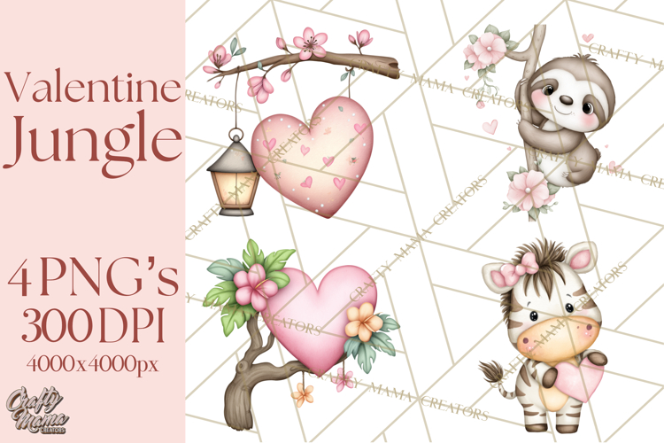 Valentine Jungle Animals PNG, Mini World, Cute Safari Hearts