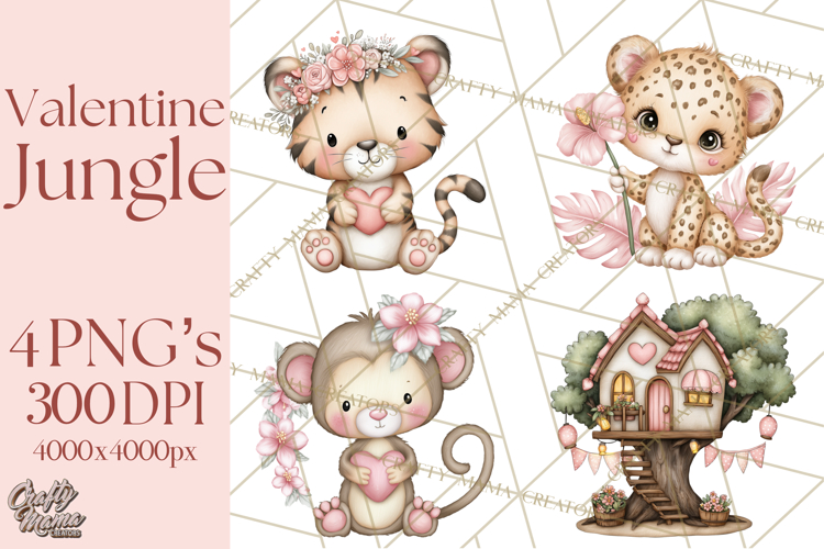 Valentine Jungle Animals PNG, Mini World, Cute Safari Hearts