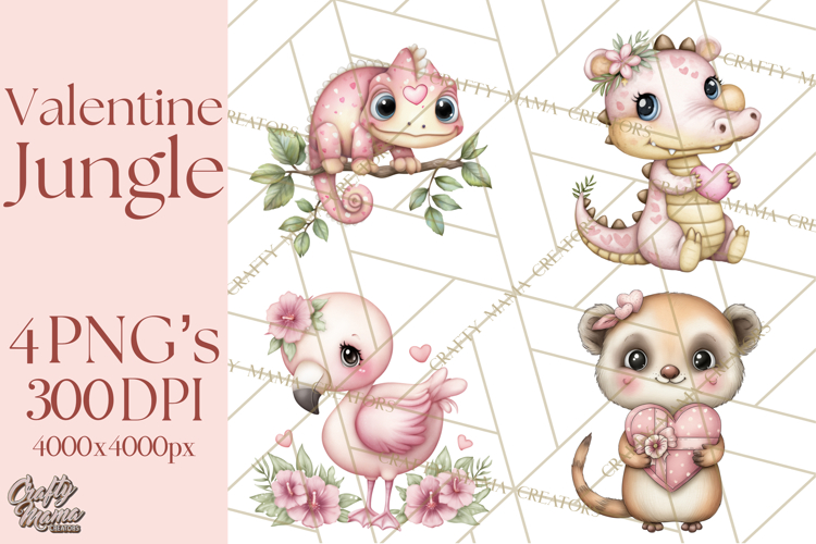 Valentine Jungle Animals PNG, Mini World, Cute Safari Hearts