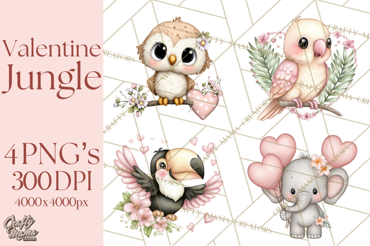 Valentine Jungle Animals PNG, Mini World, Cute Safari Hearts