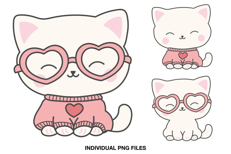 Valentine Cat Clipart, Kawaii Romantic Kitty PNG, Pink Cat