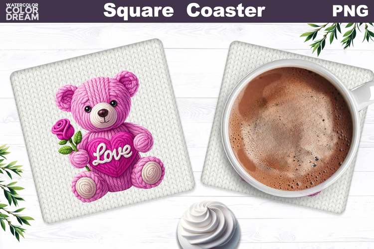Valentine Bear Square Coaster| Bear Heart Love Sublimation