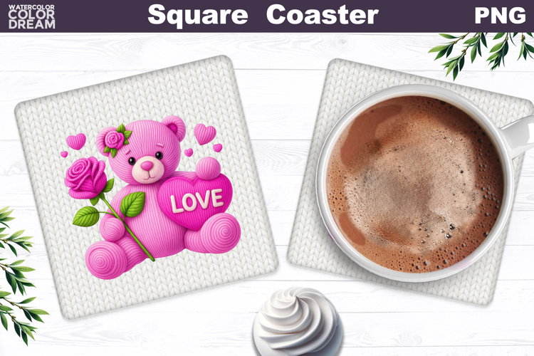 Valentine Bear Square Coaster| Bear Heart Love Sublimation