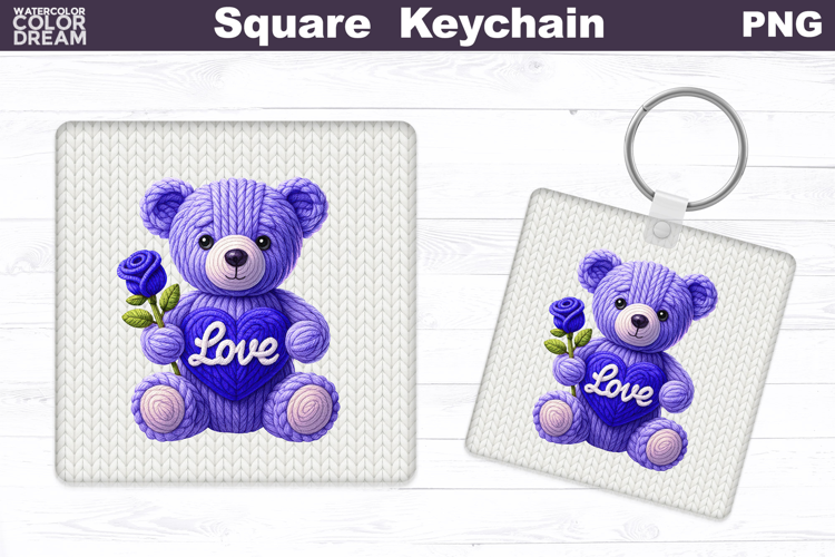 Valentine Bear Square Keychain | Bear Love Heart Sublimation