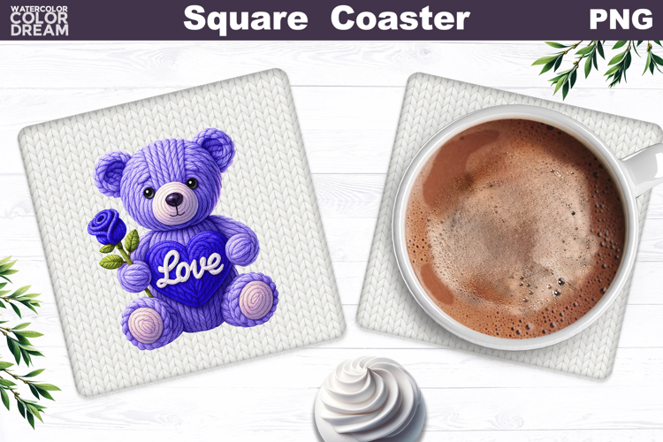 Valentine Bear Square Coaster| Bear Heart Love Sublimation