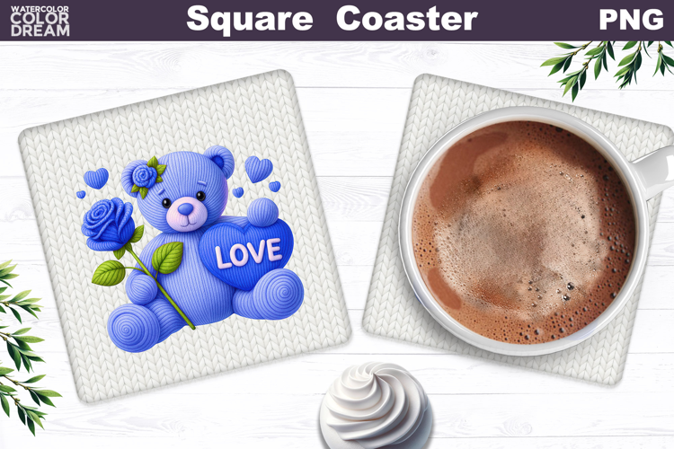 Valentine Bear Square Coaster| Bear Heart Love Sublimation