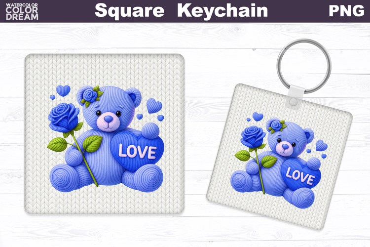 Valentine Bear Square Keychain | Bear Love Heart Sublimation