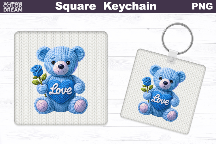 Valentine Bear Square Keychain | Bear Love Heart Sublimation