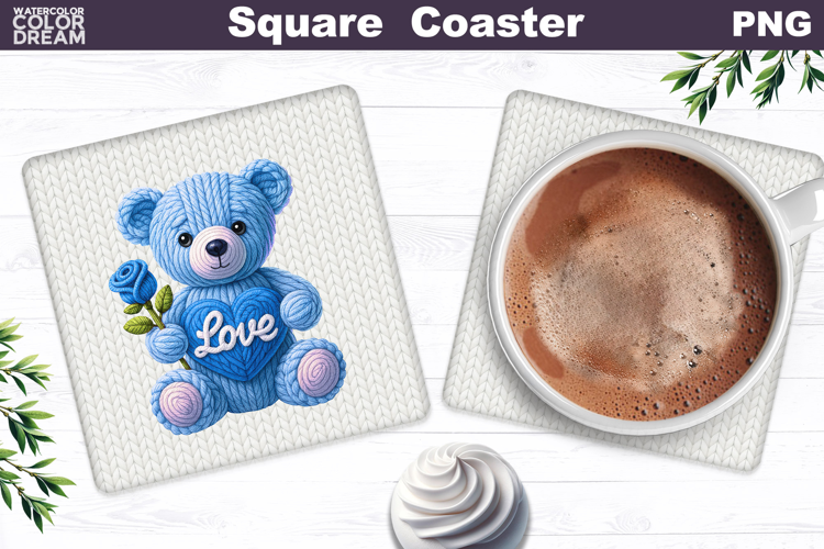 Valentine Bear Square Coaster| Bear Heart Love Sublimation