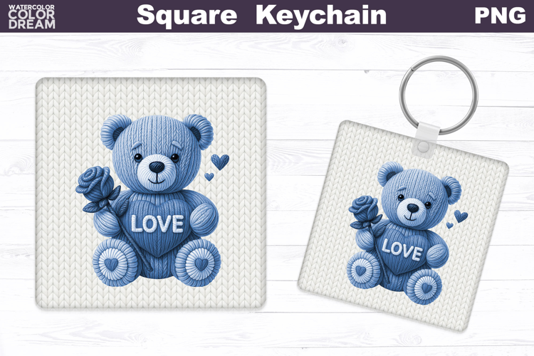 Valentine Bear Square Keychain | Bear Love Heart Sublimation