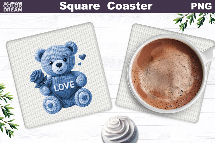 Valentine Bear Square Coaster| Bear Heart Love Sublimation