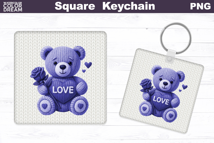 Valentine Bear Square Keychain | Bear Love Heart Sublimation