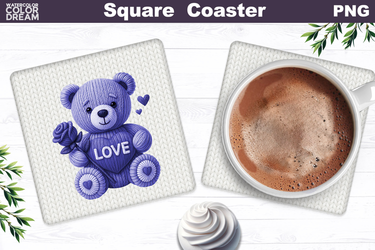 Valentine Bear Square Coaster| Bear Heart Love Sublimation