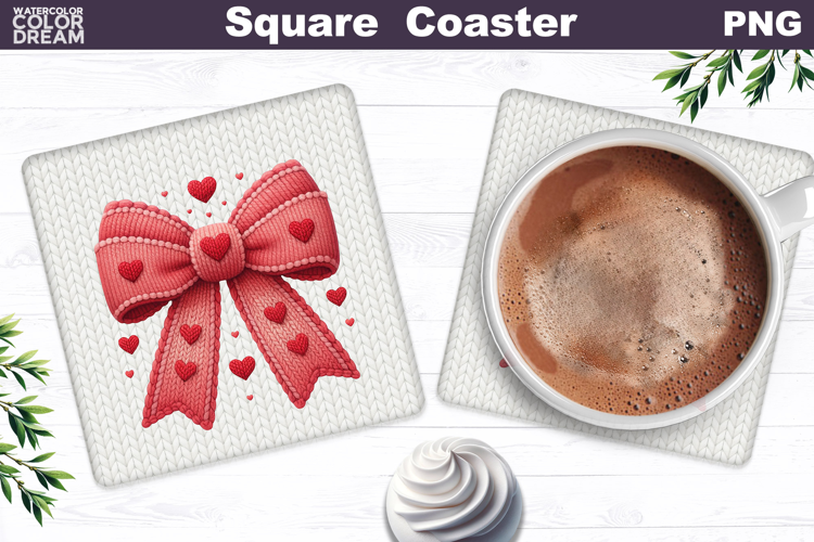 Valentine Bow Square Coaster| Heart Love Sublimation