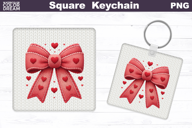 Valentine Bow Square Keychain | Bow Heart Sublimation