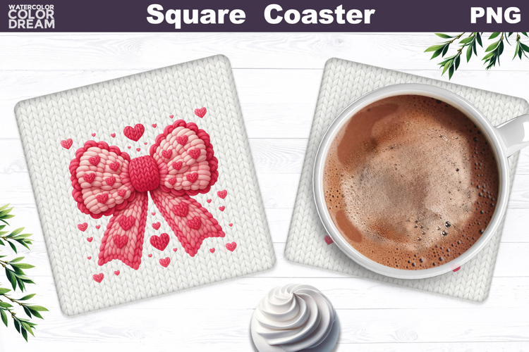 Valentine Bow Square Coaster| Heart Love Sublimation