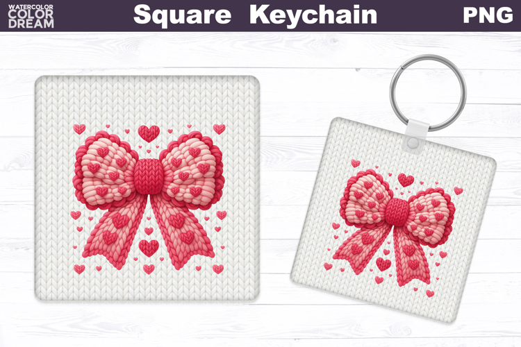 Valentine Bow Square Keychain | Bow Heart Sublimation