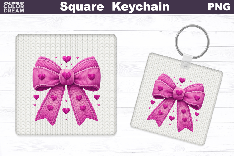 Valentine Bow Square Keychain | Bow Heart Sublimation