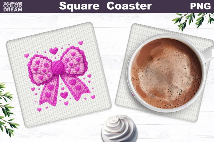 Valentine Bow Square Coaster| Heart Love Sublimation