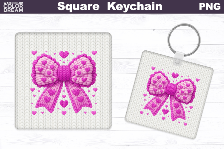 Valentine Bow Square Keychain | Bow Heart Sublimation