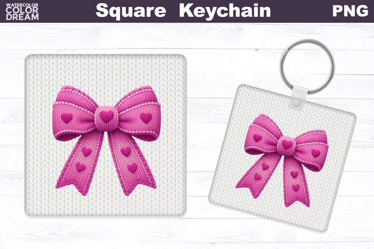 Valentine Bow Square Keychain | Bow Heart Sublimation example image 1