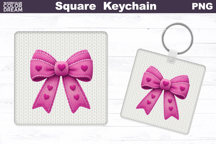 Valentine Bow Square Keychain | Bow Heart Sublimation
