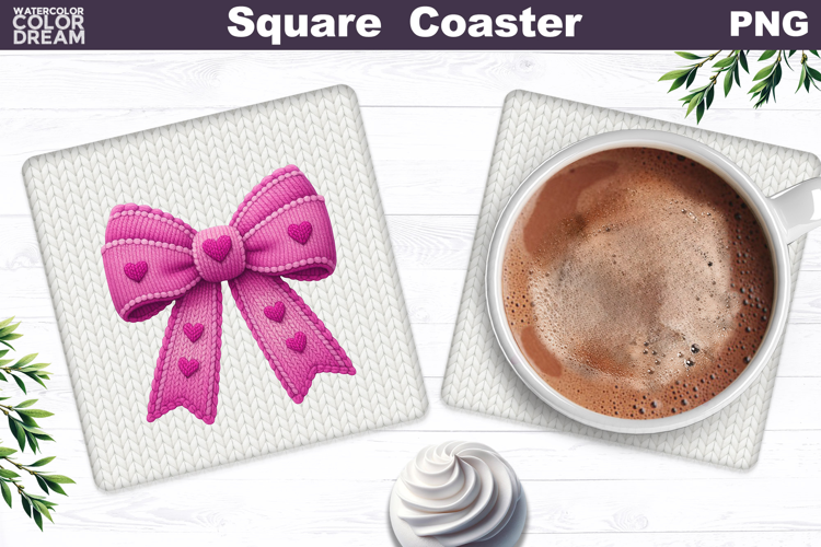Valentine Bow Square Coaster| Heart Love Sublimation