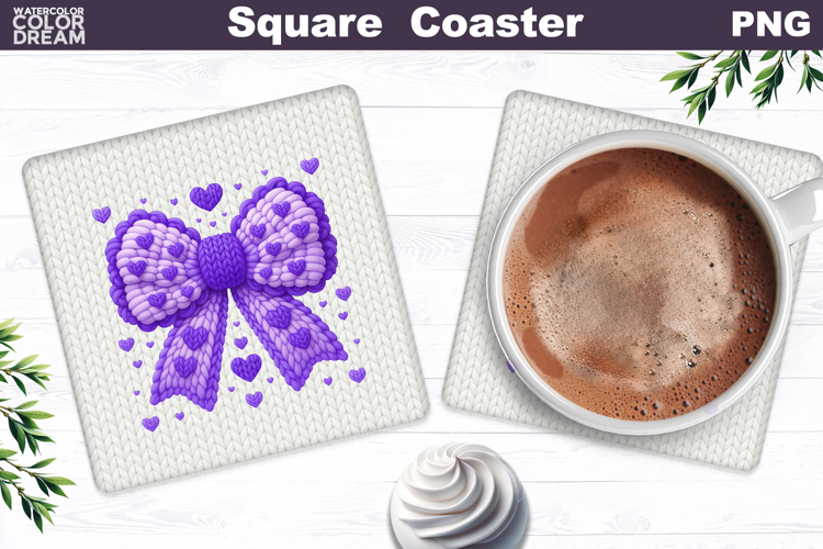 Valentine Bow Square Coaster| Heart Love Sublimation