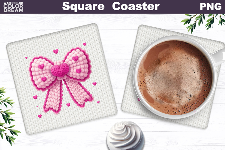 Valentine Bow Square Coaster| Heart Love Sublimation